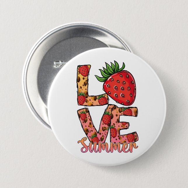 Love & Summer | Pink & Brown | Fresh Strawberry Button (Front & Back)