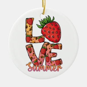 Love & Summer Pink & Brown Fresh Strawberry Ceramic Ornament