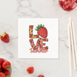 Love & Summer Pink & Brown Fresh Strawberry Napkins