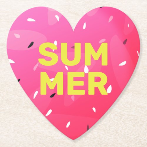 Love Summer Watermelon Heart Melon Seeds Pink Paper Coaster