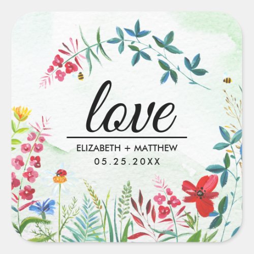 Love Summer Wildflowers Wedding Stickers
