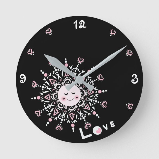 Love Sun Black Acrylic Wall Clock (Front)