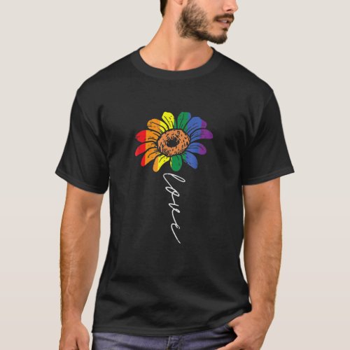 Love Sunflower Floral LGBTQ Rainbow Flag Gay Pride T_Shirt