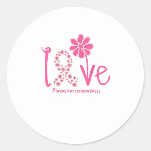 LOVE Sunflower Pink Ribbon Breast Cancer Awa Classic Round Sticker