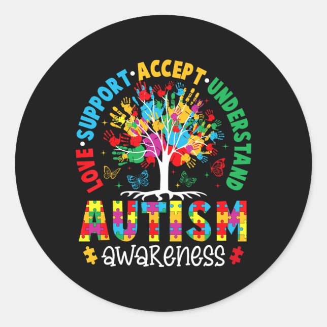 Love Support Accept Understand Autism Awareness Ac Classic Round Sticker (Front)