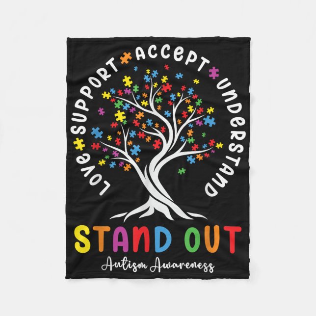 Love Support Accept Understand Autism Awareness Au Fleece Blanket (Front)