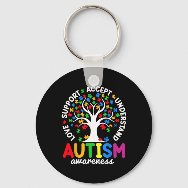 Love Support Accept Understand Puzzle Tree Autism  Keychain (Front)