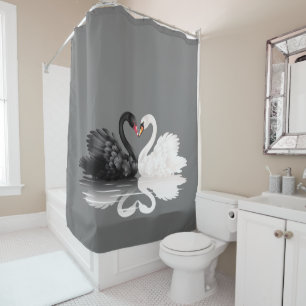 " Love Swan " Beautiful Black & White Swan Shower Curtain