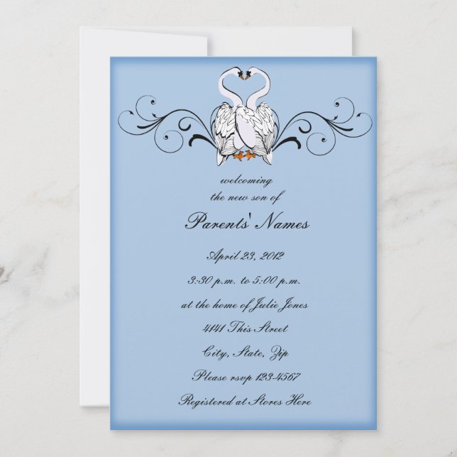 Love Swans Baby Shower Invitation (Front)
