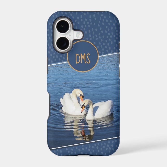 Love Swans Blue Monogram Iphone Case (Back)