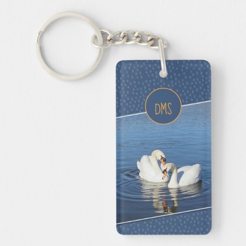 Love Swans Blue Monogram Keychain