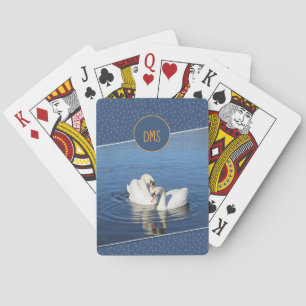 Love Swans Blue Monogram Poker Cards