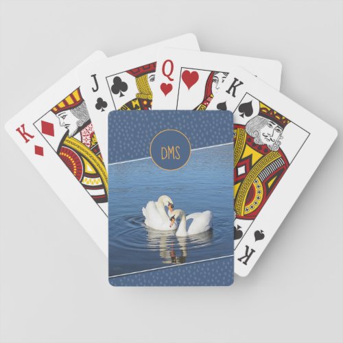 Love Swans Blue Monogram Poker Cards