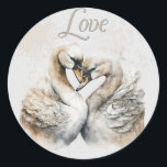 Love Swans  Classic Round Sticker<br><div class="desc">Love Swans
Romantic /Wedding/Love note cards
Design by: T.R.Sapp- all rights reserved.</div>