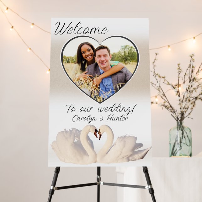 Love Swans on White & Cream Wedding Foam Board (In Situ (Stand))