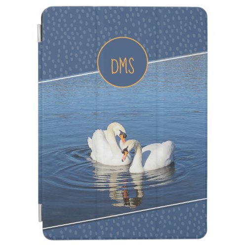 Love Swans Photograph Blue Monogram iPad Air Cover