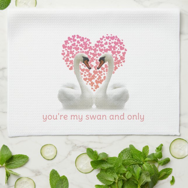 Love Swans Pink Hearts Kitchen Towel (Folded)