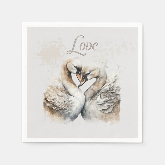 Love Swans Romantic Wedding  Napkins (Front)