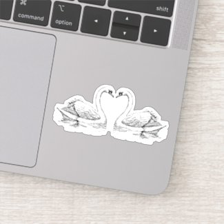 Love swans sticker, vector black and white drawing sticker