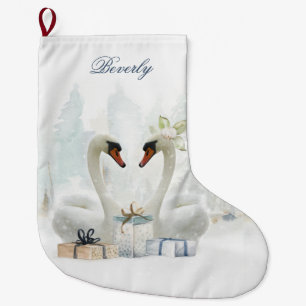 Love Swans with Gifts Personalized Large Christmas Stocking