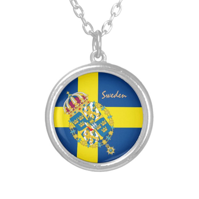 Love Sweden & Swedish Flag fashion / sports Silver Plated Necklace (Front)