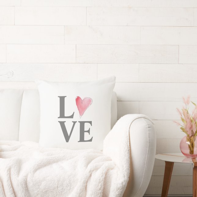 LOVE Sweet Heart Pink Valentine Engagement Bridal Throw Pillow (Couch)