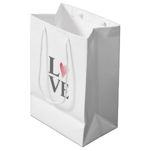 LOVE Sweet Heart Watercolor Art Couple Valentine Medium Gift Bag