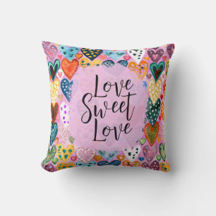 Love Sweet Love Valentines Day Hearts Bright Color Throw Pillow