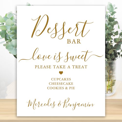 Love Sweet Personalized Gold Wedding Dessert Bar Poster