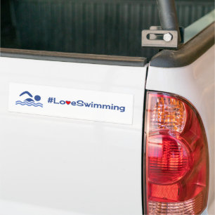 Love swimming blue on white bumper sticker