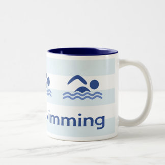 Love swimming hashtag blue stripes Two-Tone coffee mug