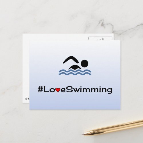 Love swimming pictogram pale blue postcard