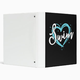 Love Swimming Swim Team Heart Lover Blue Swimmer 3 Ring Binder
