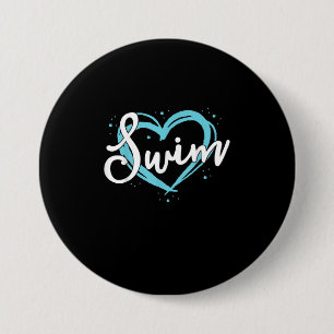 Love Swimming Swim Team  Heart Lover Blue Swimmer Button