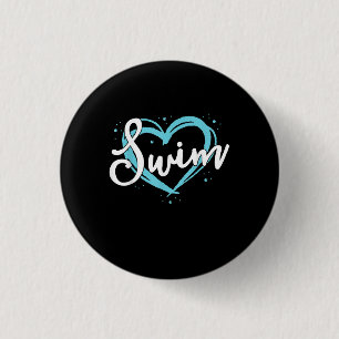 Love Swimming Swim Team Heart Lover Blue Swimmer Button