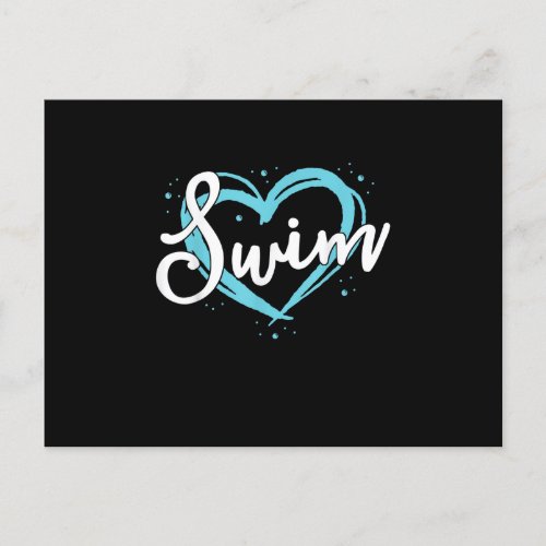 Love Swimming Swim Team  Heart Lover Blue Swimmer Invitation Postcard