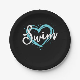 Love Swimming Swim Team Heart Lover Blue Swimmer Paper Plates