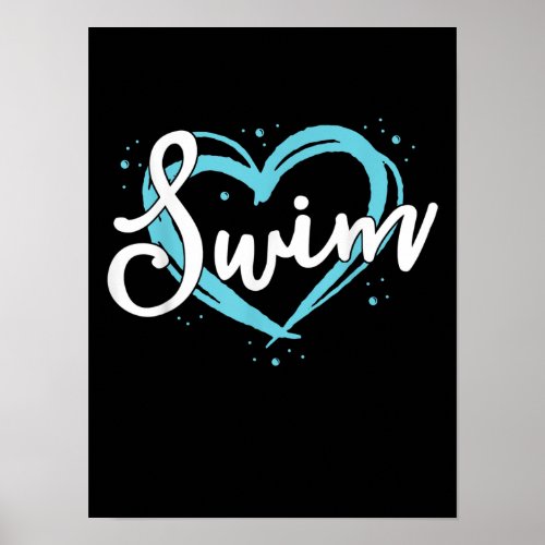Love Swimming Swim Team  Heart Lover Blue Swimmer Poster