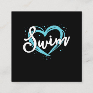 Love Swimming Swim Team Heart Lover Blue Swimmer Square Business Card