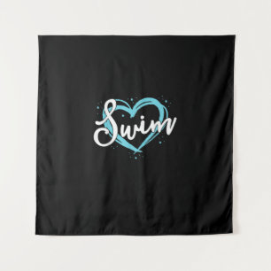 Love Swimming Swim Team  Heart Lover Blue Swimmer Tapestry