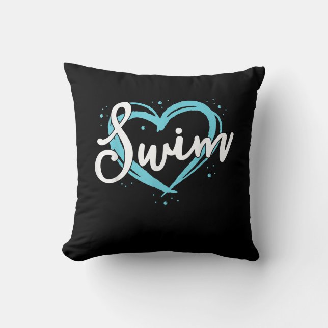 Love Swimming Swim Team  Heart Lover Blue Swimmer Throw Pillow (Front)