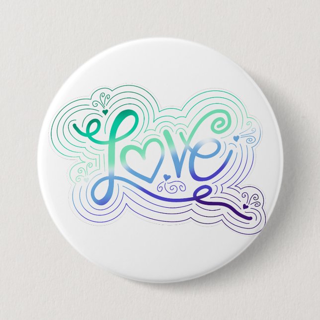 Love Swirl Doodle Gay Men's Pride Flag Lettering Button (Front)