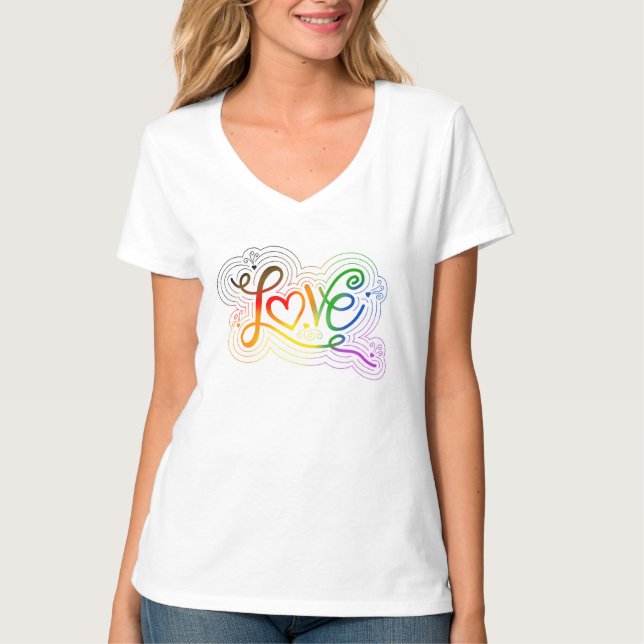 Love Swirl Doodle LGBTQ+ POC Pride Flag Lettering T-Shirt (Front)
