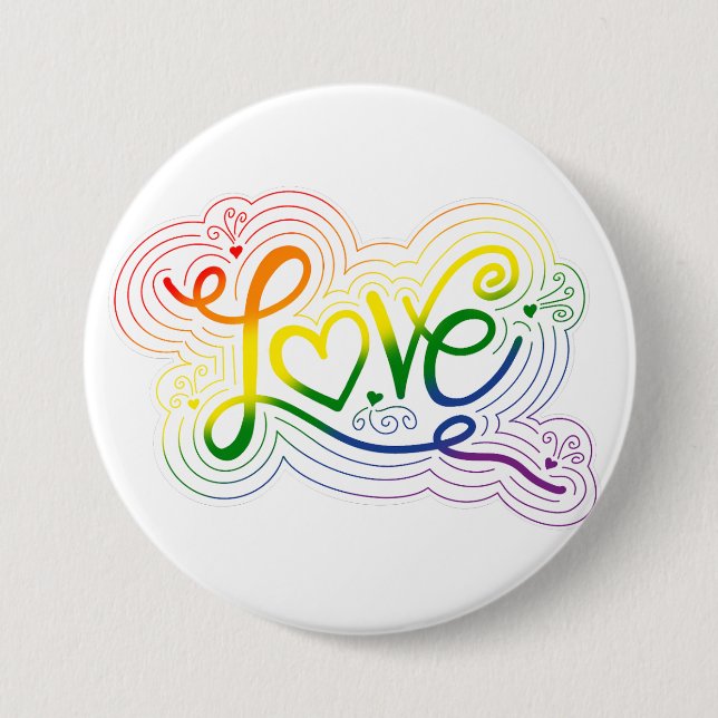 Love Swirl Doodle LGBTQ+ Rainbow Pride Flag Letter Button (Front)