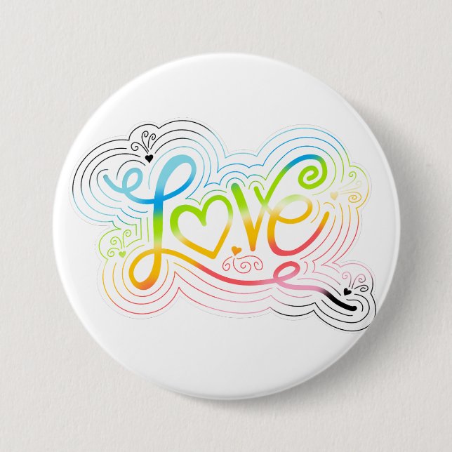 Love Swirl Doodle Queer Pride Flag Lettering Button (Front)