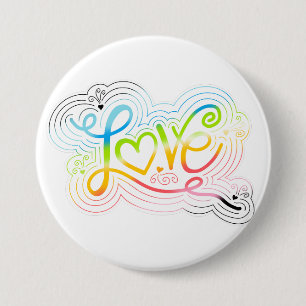 Love Swirl Doodle Queer Pride Flag Lettering Button