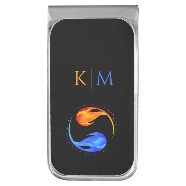 Love Symbol-Monogram  Silver Finish Money Clip (Front Vertical)