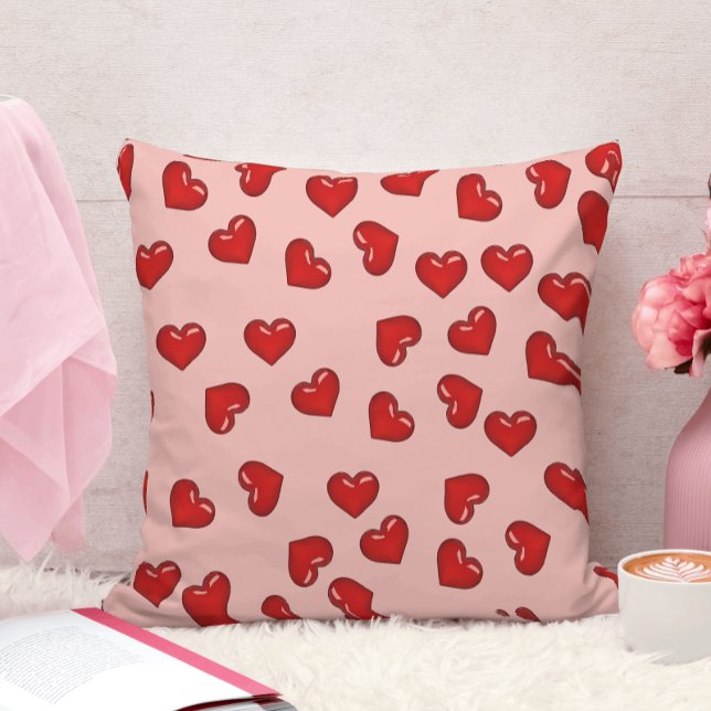 Love symphone: Red hearts pattern on vibrant pink Throw Pillow (Creator Uploaded)