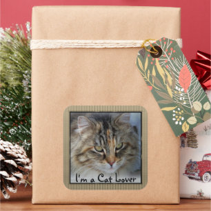 Love Tabby Cat Square Square Sticker