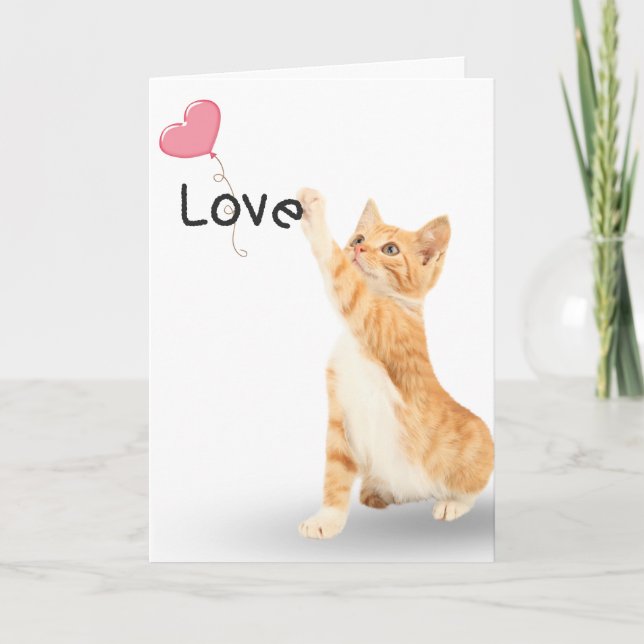 Love Tabby Cat with Heart Balloon Card (Front)